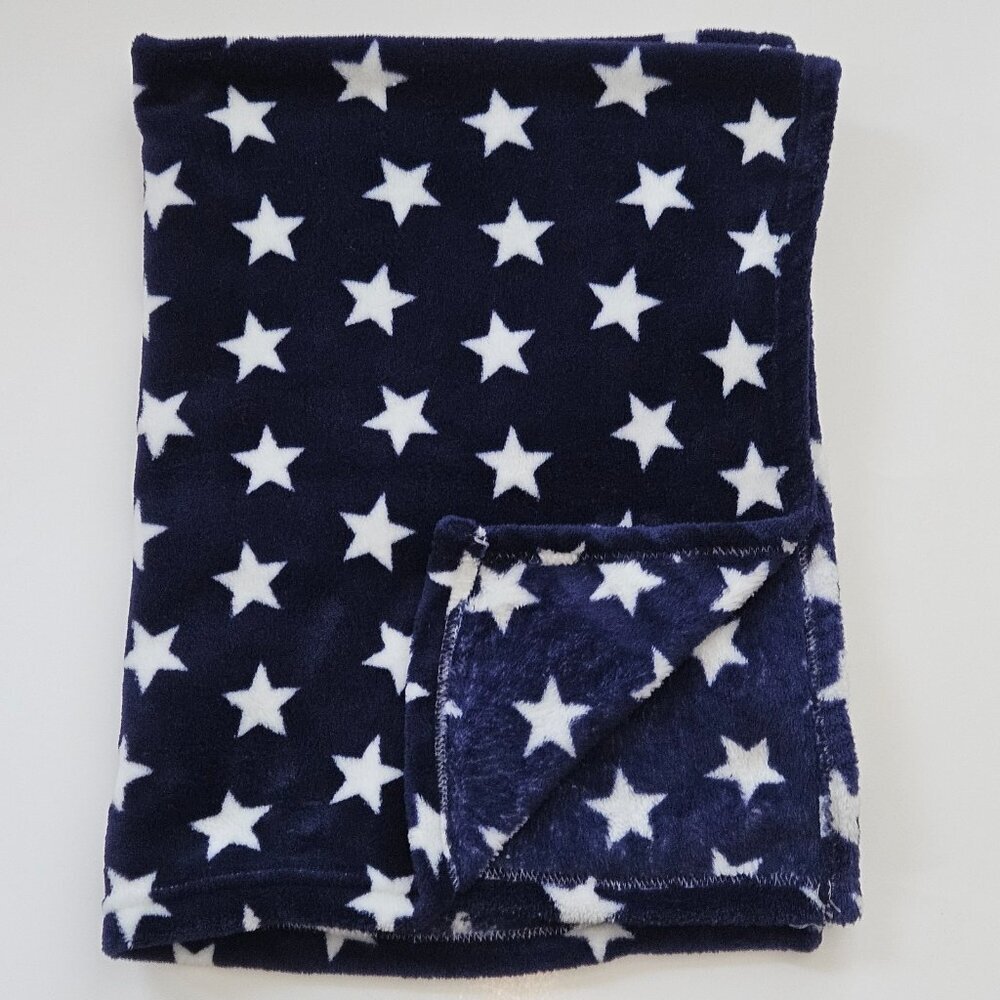 HB Hudson Baby Navy Blue White Stars Fleece Baby Blanket 30" x 36" SOFT